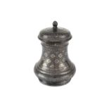 A SMALL BIDRI SILVER-INLAID LIDDED VASE