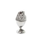 A rare Edwardian sterling silver novelty egg cup and cover, Chester 1909 by Davis, Moss & Co