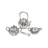 An early 20th century Japanese silver three-piece tea service, circa 1920