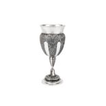 A mid-19th century Chinese silver export trophy goblet or standing cup, Canton circa 1860, marked