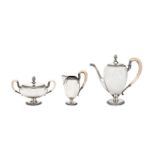 An early 20th century German sterling silver three-piece coffee set, circa 1930 makers mark a Key