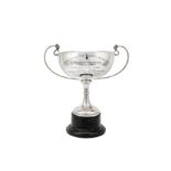 Agricultural interest – A George V sterling silver twin handled trophy cup, London 1934 by H.