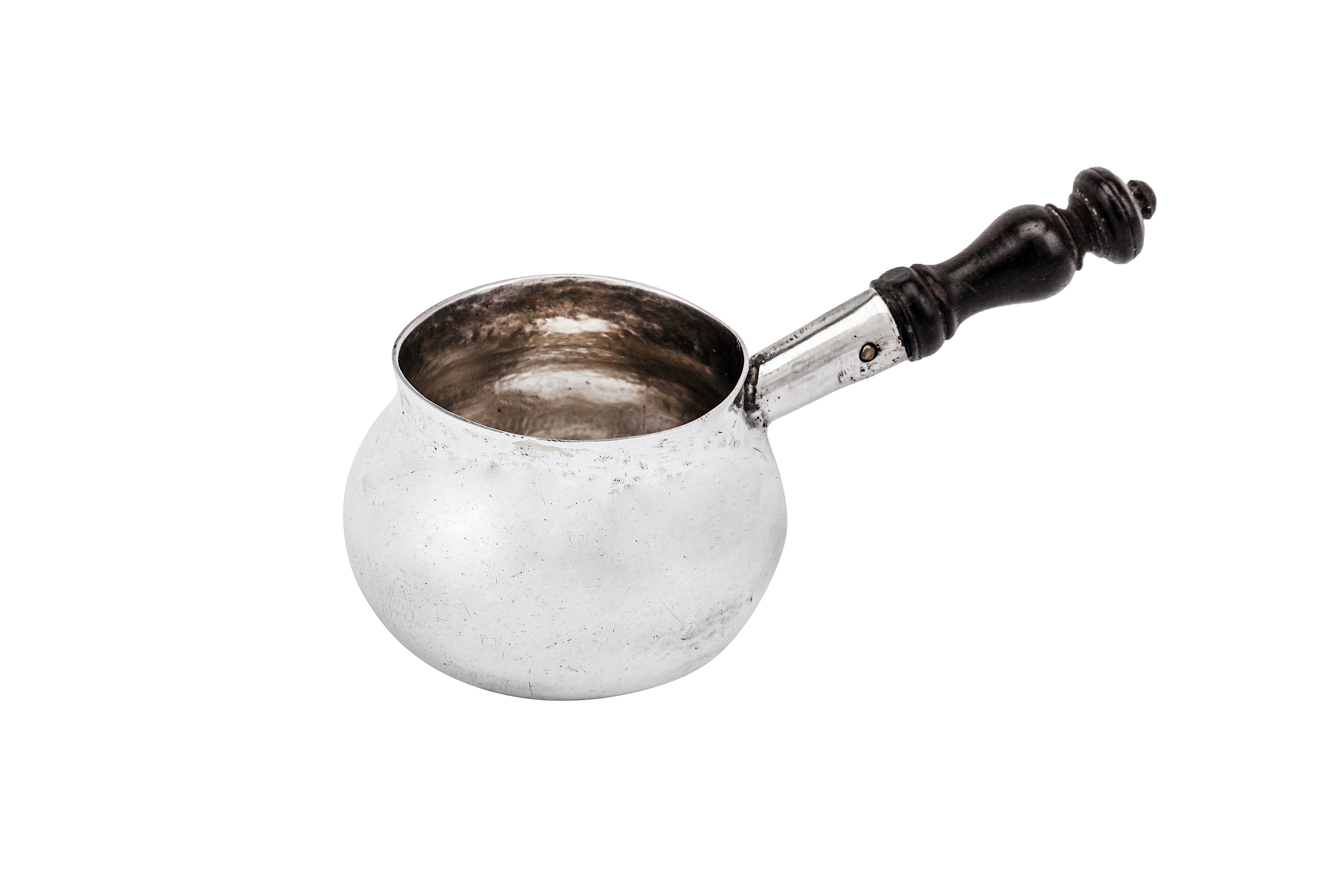 A George II silver ‘toy’ miniature brandy pan, London circa 1730 by I.D crowned, for Josiah Daniel