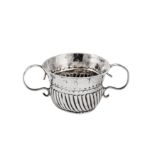 A rare Queen Anne Britannia standard silver 'toy' miniature twin handled porringer or caudle cup, n