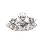 A mid-20th century German miniature sterling silver five-piece tea and coffee service on tray,