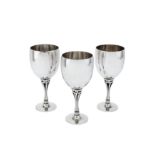 A set of three late 20th century Danish sterling silver water goblets, Copenhagen designed by
