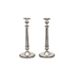 A pair of mid-20th century Italian 800 standard silver candlesticks, Brescia 1944-68 by Ugo Branca