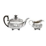 A George IV sterling silver part-tea service, the teapot London 1821 by Stephen Adams II (reg. 14th