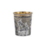 An Alexander II Russian parcel gilt and niello 84 zolotnik (875 standard) silver beaker or tot,
