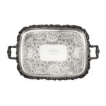 Scottish Hare Coursing interest - A George IV Old Sheffield silver plate twin handled tray, circa