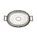 An early 20th century Chinese silver export silver twin handled tray, Canton or Shanghai circa 1910