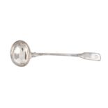 A mid to late 19th century Anglo Indian colonial silver soup ladle, Calcutta circa 1860-80 by