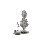 A mid-20th century Iranian unmarked silver samovar set on stand, Isfahan circa 1960