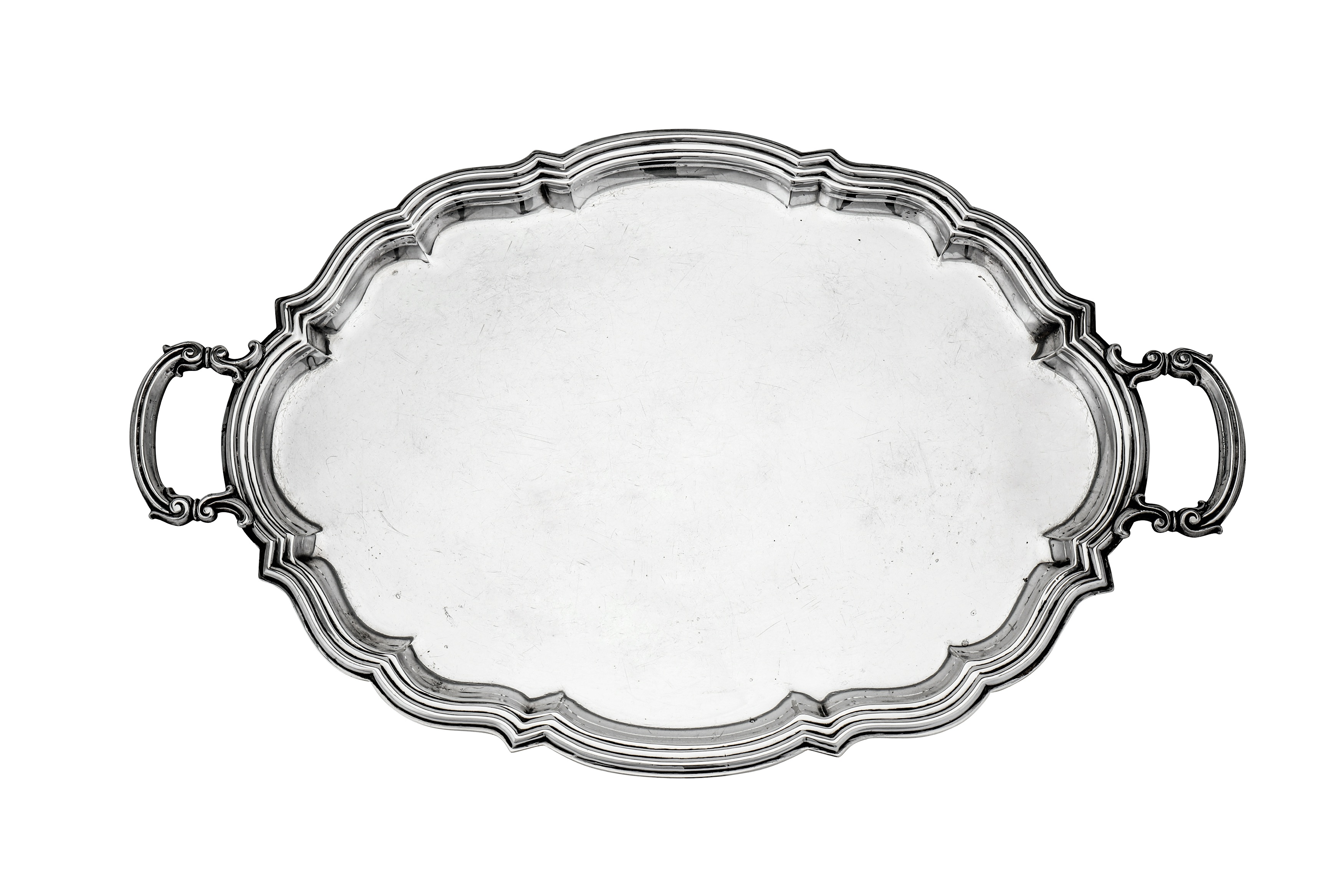 A late 19th / early 20th century Italian unmarked silver twin handled tray circa 1900
