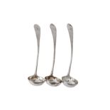 A set of three George III Scottish provincial silver toddy / cream ladles, Dundee circa 1796-1820