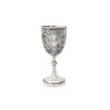 A late 19th century Chinese silver export trophy goblet or standing cup, Shanghai circa 1870-80