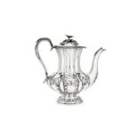 An early Victorian sterling silver coffee pot, London 1842 by William Hewitt (first reg. 24th Feb