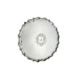 A large George II sterling silver salver, London 1730 by Francis Nelme (reg. 20th March 1723)