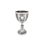 An early 20th century Anglo – Indian Raj unmarked silver goblet trophy / standing cup, Calcutta