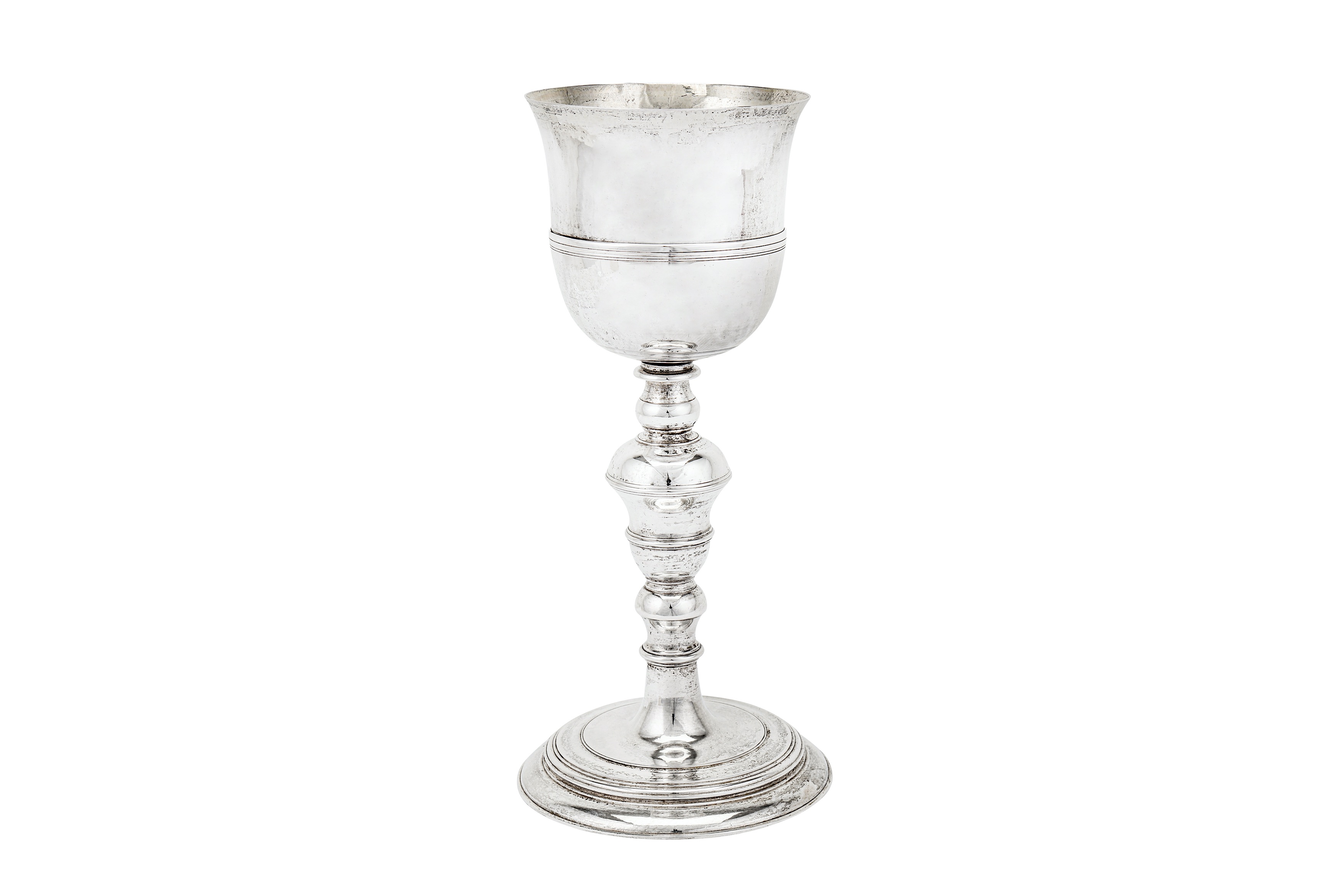 An 18th century Spanish unmarked silver chalice