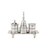 A Ferdinand VII early 19th century Spanish silver inkstand, Madrid 1816 by Mo over FRZ (untraced)