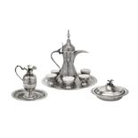 A late 20th century Egyptian 900 standard silver Turkish coffee set, circa 1985