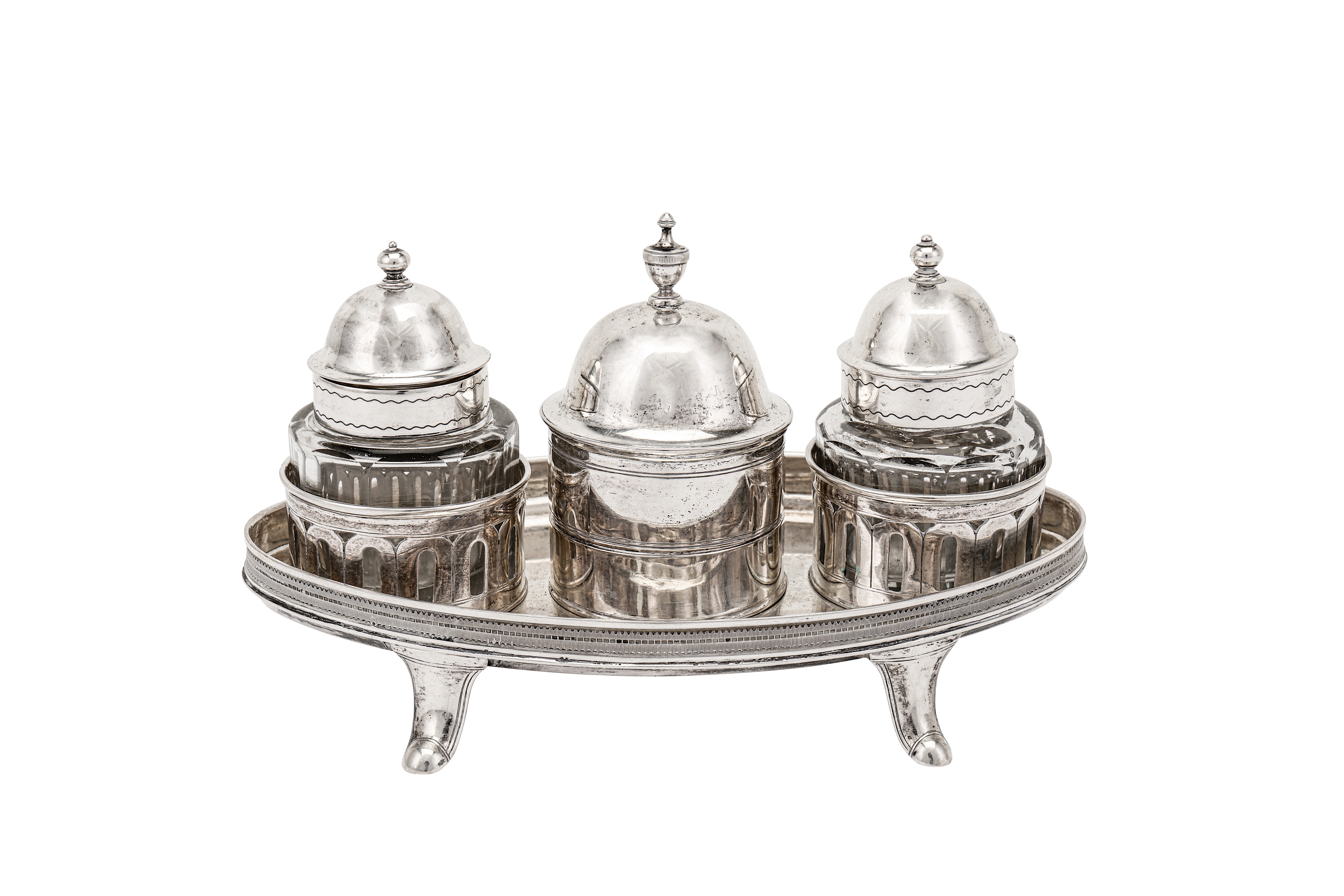 A Christian VII late 18th century Danish silver inkstand, Copenhagen 1774 by C.W (untraced)