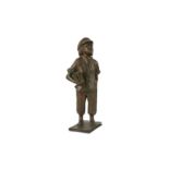 OTTO STREHLE FOUNDRY: A 20th century German Bronze of a School Boy, indistinct monogram signature to