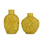 Two Chinese yellow glass snuff bottles.