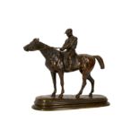 A late 19th/early 20th century French patinated bronze of a racehorse and jockey