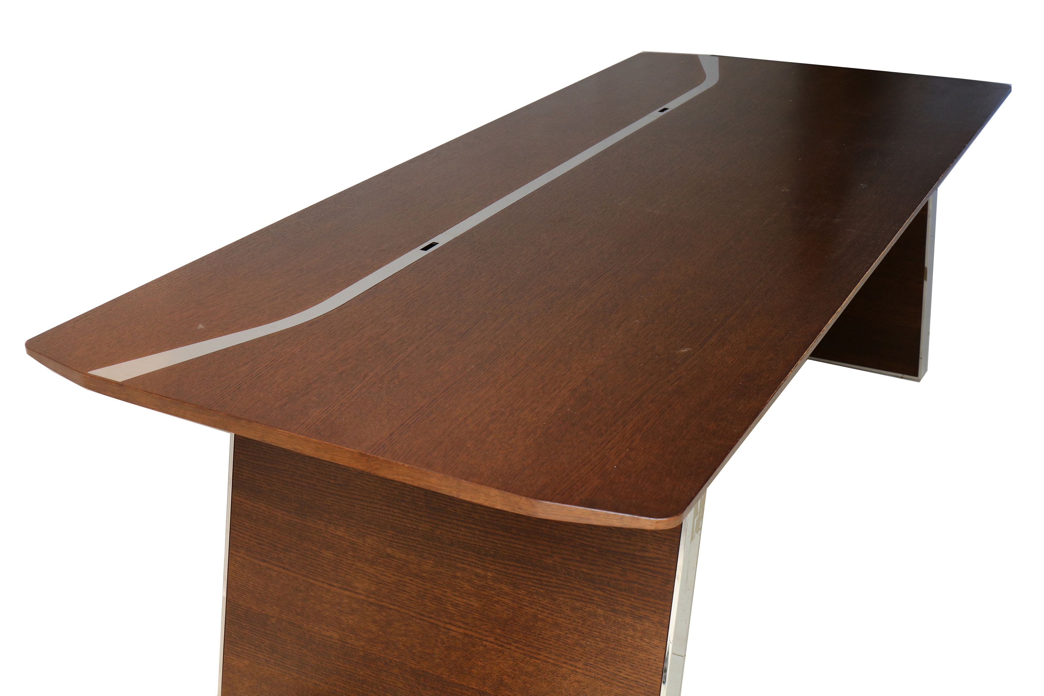 Executive desk, walnut veneer with chrome detailing together with matching console - Image 2 of 14