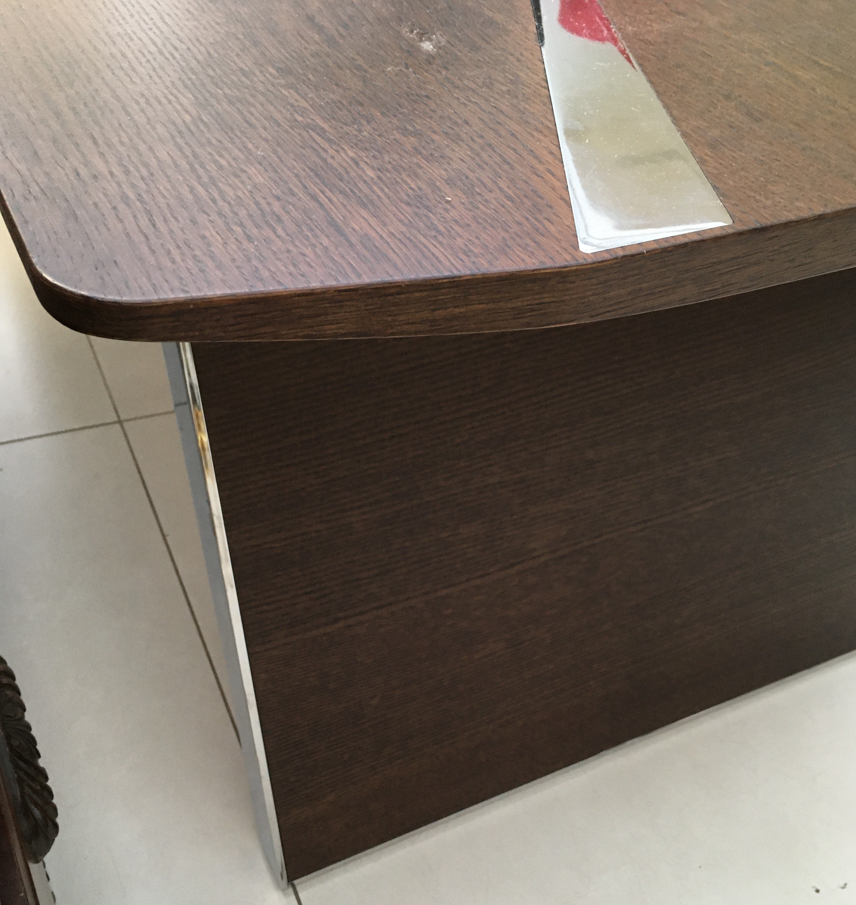 Executive desk, walnut veneer with chrome detailing together with matching console - Image 6 of 14
