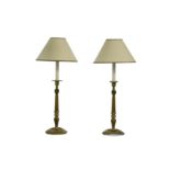 A pair of late 20th Century Danish fruitwood table lamps and shades