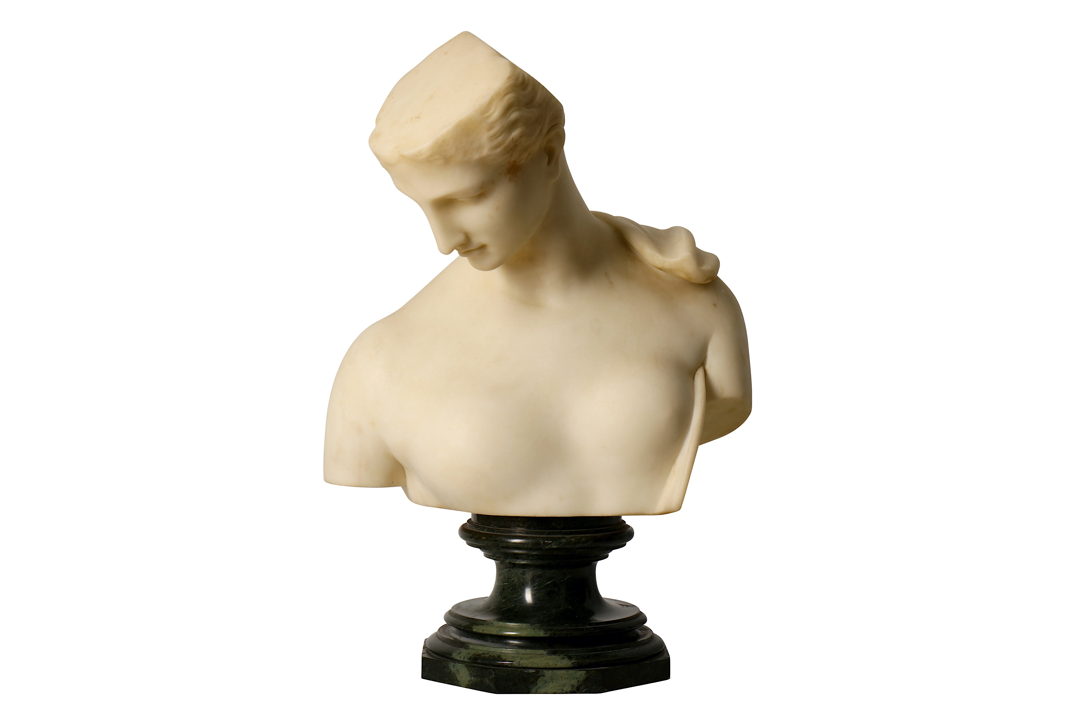 A Italian late 19th/early 20th century white marble bust of the'Psyche of Capua', after the antique