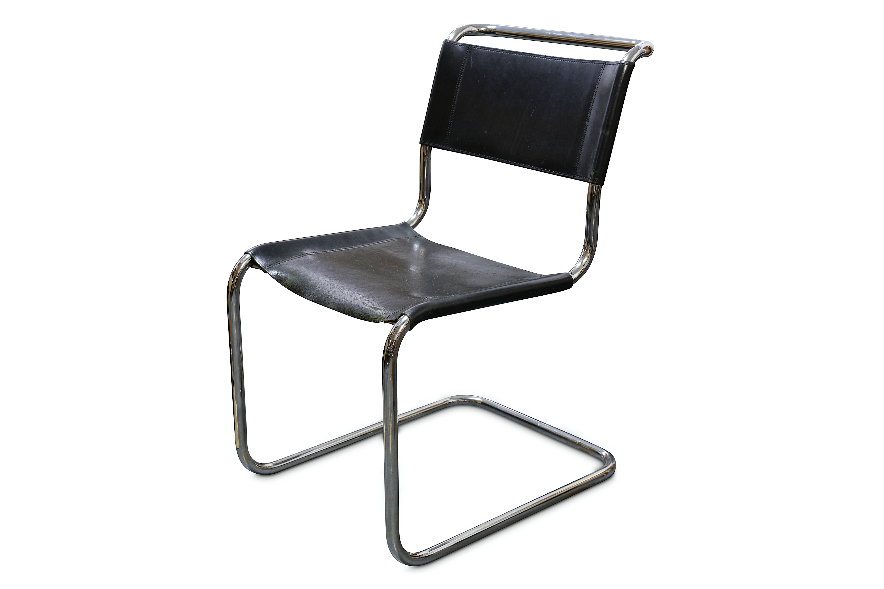 A Thonet Mart Stam S 33 black leather upholstered tubular steel cantilever dining chair - Bild 4 aus 4