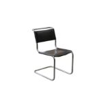 A Thonet Mart Stam S 33 black leather upholstered tubular steel cantilever dining chair