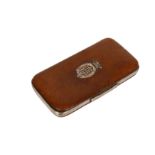 A Leuchars tan leather and silver plated cigarette case