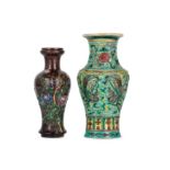 Two Chinese famille verte moulded baluster vases.