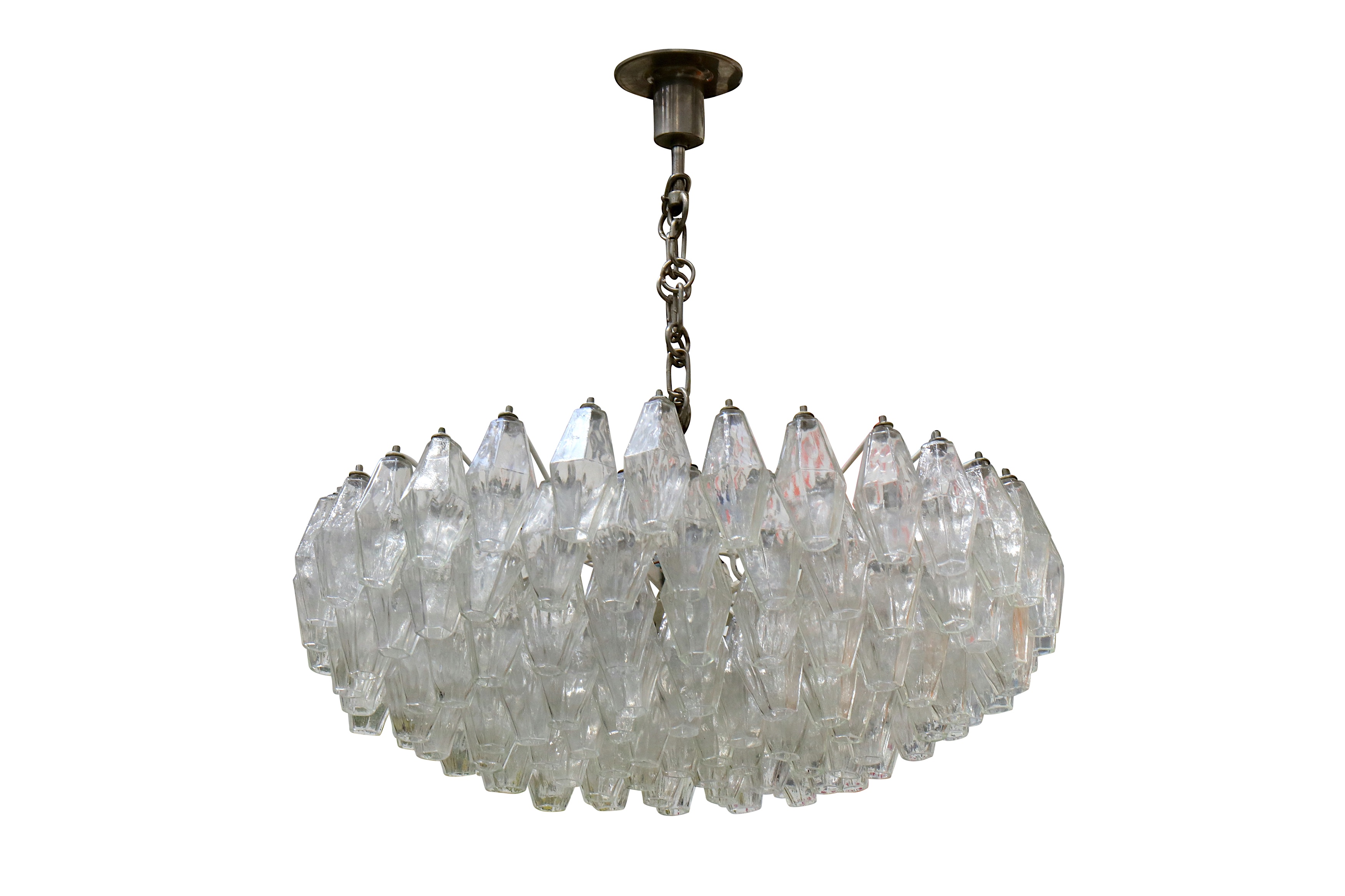 A large hand blown glass chandelier in the style of Carlo Scarpa for Venini,