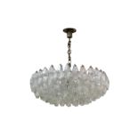 A large hand blown glass chandelier in the style of Carlo Scarpa for Venini,