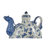 An oversized Chinese blue and white porcelain teapot,