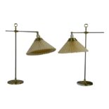 Le Klint, a pair of Danish adjustable steel and brass table lamps