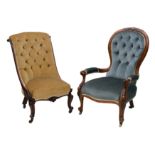 A Victorian walnut spoon back armchair