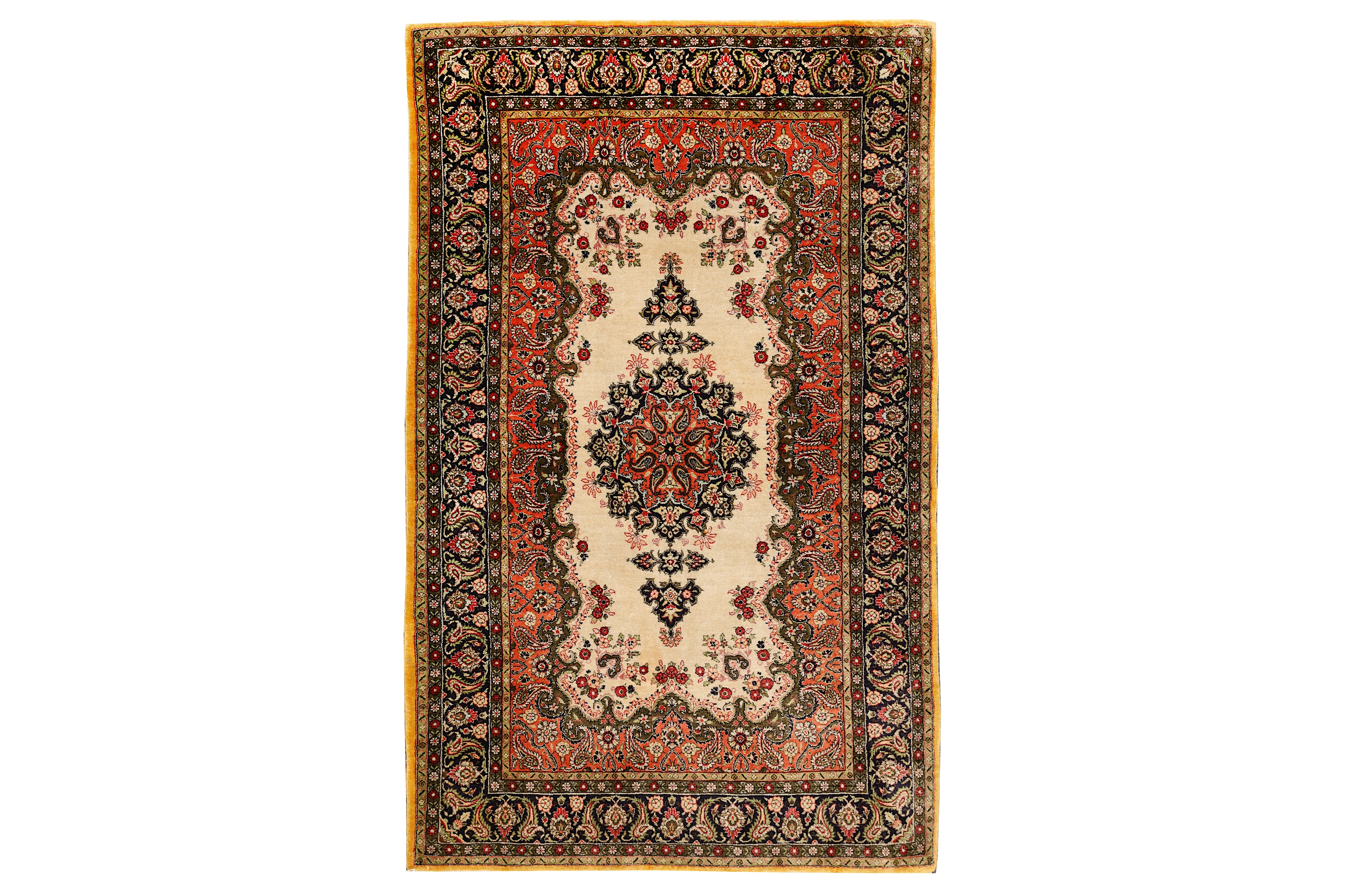 A VERY FINE SILK QUM RUG, CENTRAL PERSIA