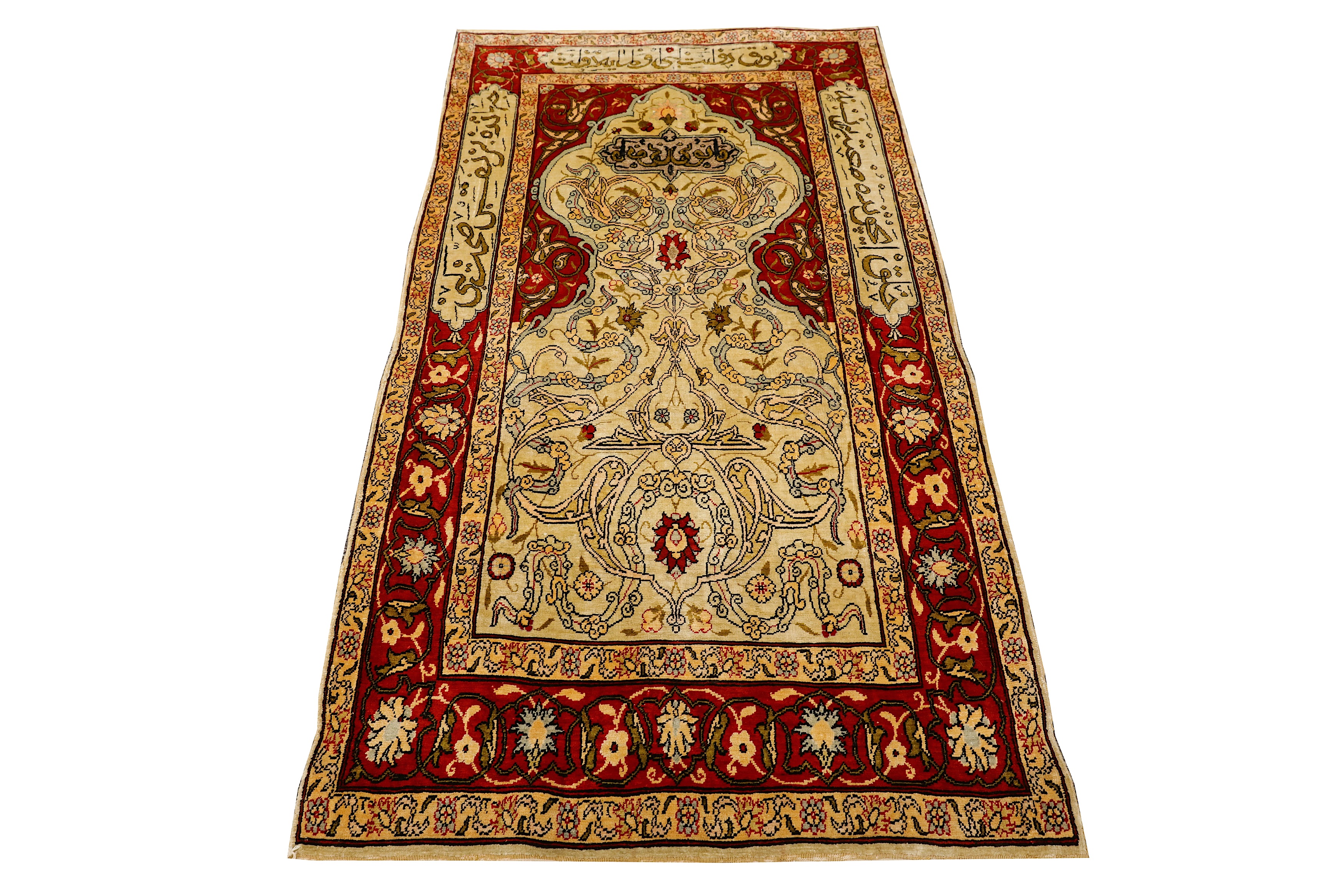 AN EXTREMELY FINE SILK & METAL THREAD HEREKE PRAYER RUG, TURKEY - Image 2 of 9