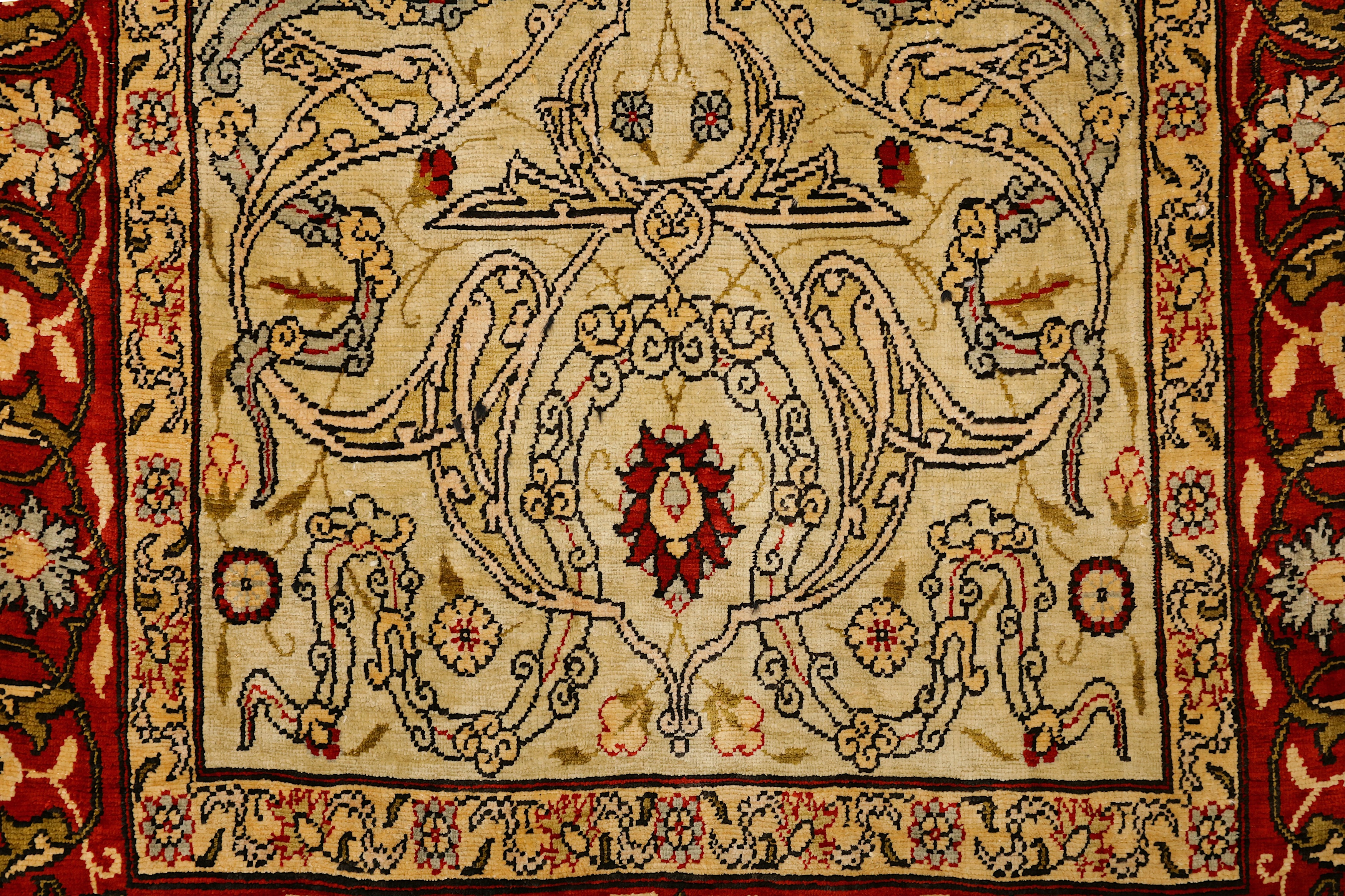 AN EXTREMELY FINE SILK & METAL THREAD HEREKE PRAYER RUG, TURKEY - Image 6 of 9