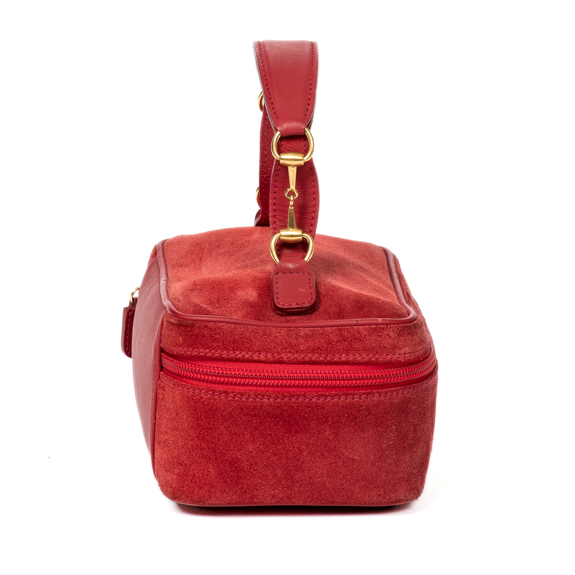 Gucci Red Suede Horsebit Cosmetic Case - Image 4 of 7