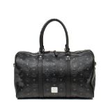 MCM Monogram Black Leather Large Boston Bag