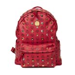 MCM Coral Red Stark All-Over Stud Backpack