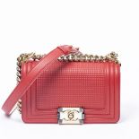 Chanel Red Cube Embossed Small Boy Bag